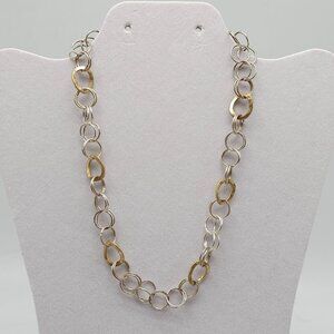 Gold Silver Tone Modernist Chain Link Necklace By Talbots 18 inches